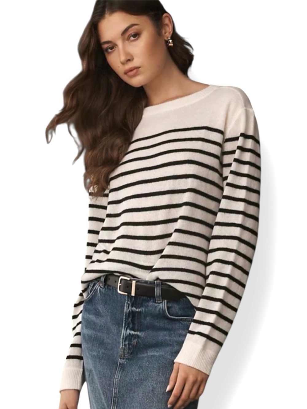 Reformation NWOT Cashmere Boyfriend Crewneck Sweater Pullover Striped Size L